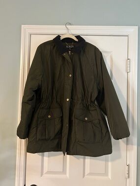 J. Crew Dark Olive Utility Jacket with Contrast Collar